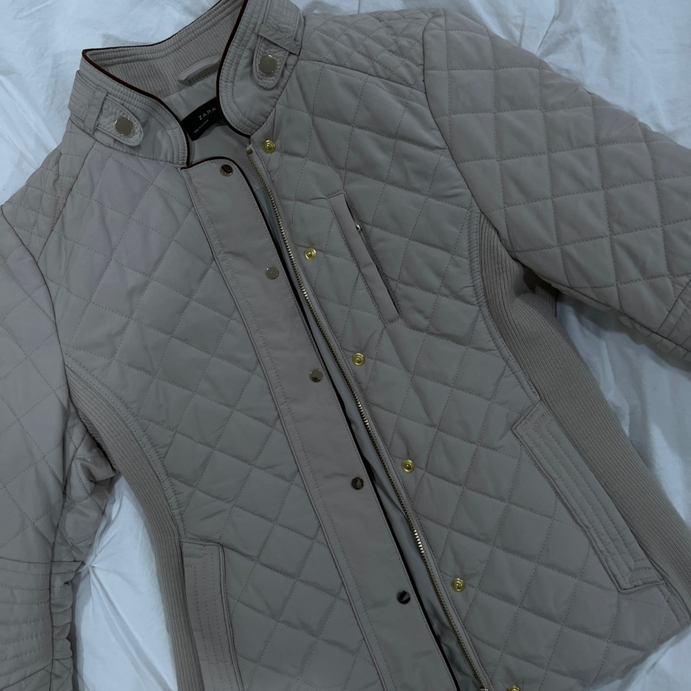 Zara Taupe Quilted Puffer Jacket